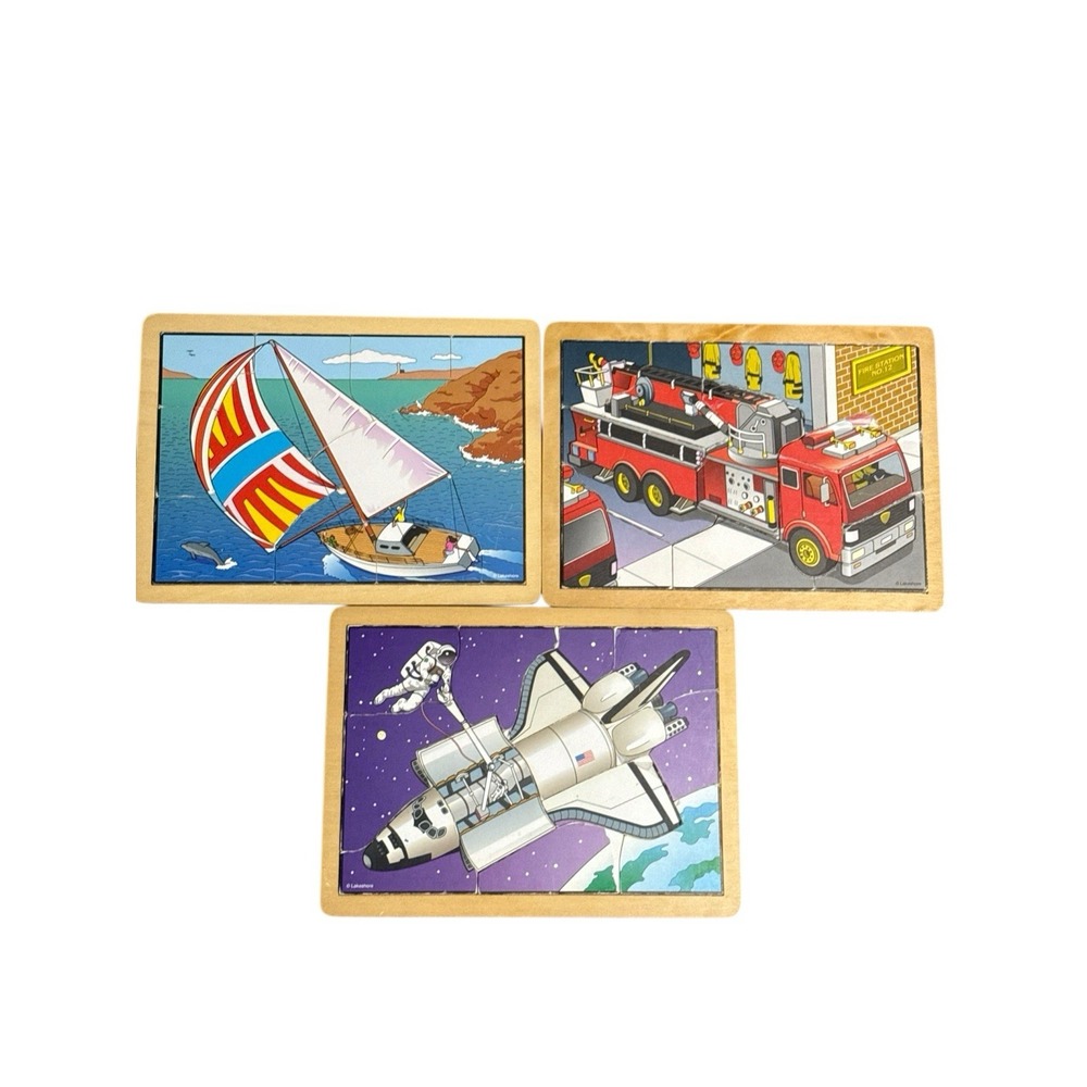 Vintage Lakeshore Wood Puzzles‎ Community Transportation boys and girls lot of 3